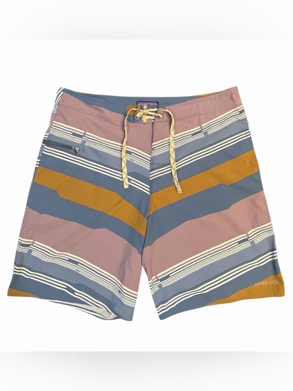 Patagonia Pink and Blue Board Shorts Retro Striped Swimwear